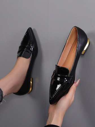 Minimaliste À Bout Pointu Mocassins Penny , Noir Élégant Pour Femme Unicolore Chaussures Plates