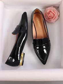 Mocasines minimalistas del penique del dedo del pie del punto, zapatos planos del color sólido de las mujeres elegantes negras - Negro - Ver 4