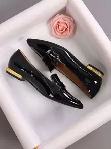 Mocasines minimalistas del penique del dedo del pie del punto, zapatos planos del color sólido de las mujeres elegantes negras - Negro - Ver 6
