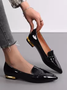 Mocasines minimalistas del penique del dedo del pie del punto, zapatos planos del color sólido de las mujeres elegantes negras - Negro - Ver 7