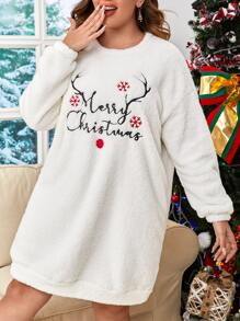 Áo nỉ Plus Size Thêu Giáng sinh Slogan Giải trí - trắng - Xem 1
