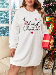 Áo nỉ Plus Size Thêu Giáng sinh Slogan Giải trí - trắng - Xem 6