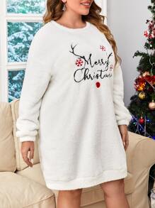 Áo nỉ Plus Size Thêu Giáng sinh Slogan Giải trí - trắng - Xem 5