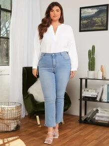 SHEIN Clasi 大碼缺口領燈籠袖襯衫 - 白色 - 查看 6