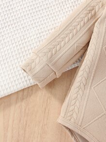 Baby Cable Textured Baseball Collar Bodysuit & Joggers - Apricot - View 3