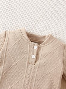Baby Cable Textured Baseball Collar Bodysuit & Joggers - Apricot - View 5