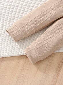 Baby Cable Textured Baseball Collar Bodysuit & Joggers - Apricot - View 6