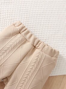 Baby Cable Textured Baseball Collar Bodysuit & Joggers - Apricot - View 7