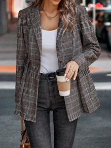 SHEIN Unity Plaid Fold Pleated Single Breasted Overcoat - Multicolor - View 1