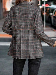 SHEIN Unity Plaid Fold Pleated Single Breasted Overcoat - Multicolor - View 2