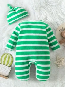 Baby Striped & Cartoon Graphic Footed Sleep Jumpsuit - Multicolor - View 2