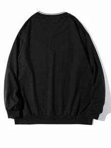 Aesthetic Post--Men Patch Detail Drop Shoulder Sweatshirt - Black - View 2