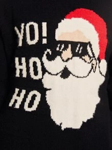 SHEIN Bé trai Áo len Giáng Sinh Xấu Xí Mẫu khẩu hiệu Cổ áo cao - màu đen - Xem 4