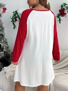 Plus Christmas Tree & Slogan Graphic Raglan Sleeve Tee Dress - White - View 2
