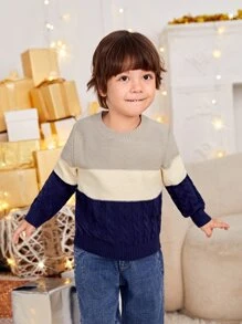 SHEIN Toddler Boys Colour Block Cable Knit Jumper - Multicolor - View 4