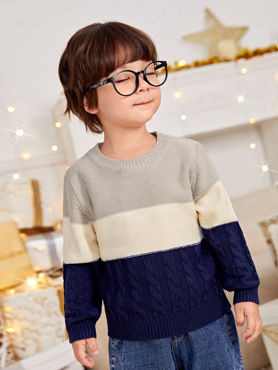 SHEIN Toddler Boys Colour Block Cable Knit Jumper - Multicolor - View 1
