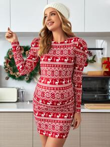 SHEIN 孕婦聖誕圖案羊腿袖洋裝
