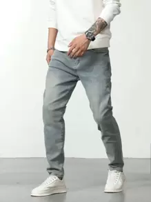 Manfinity Men Slant Pocket Jeans - Light Wash - View 1