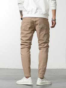 Manfinity LEGND Nam Quần jean rách Bông Túi nghiêng - Màu Khaki - Xem 2