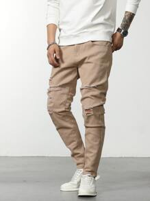 Manfinity LEGND Nam Quần jean rách Bông Túi nghiêng - Màu Khaki - Xem 8