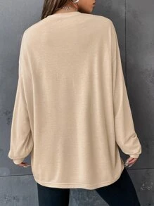 SHEIN Unity Letter Embroidery Drop Shoulder Tee - Apricot - View 2