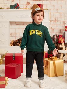 SHEIN Niños Sudadera con estampado de letra de cuello tortuga - Verde - Ver 8