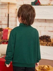 SHEIN Niños Sudadera con estampado de letra de cuello tortuga - Verde - Ver 6
