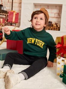 SHEIN Niños Sudadera con estampado de letra de cuello tortuga - Verde - Ver 3