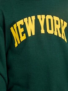 SHEIN Niños Sudadera con estampado de letra de cuello tortuga - Verde - Ver 4