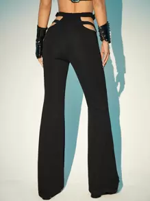 SHEIN ICON Cut Out Flare Leg Trousers - Black - View 2