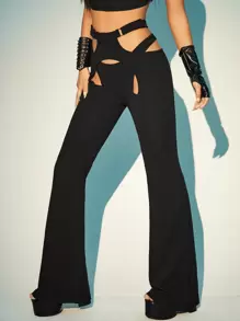 SHEIN ICON Cut Out Flare Leg Trousers - Black - View 5