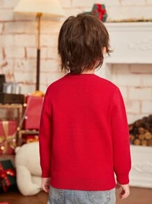 SHEIN Toddler Boys Christmas Slogan & Heart Pattern Jumper - Red - View 2