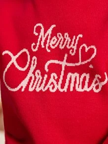 SHEIN Toddler Boys Christmas Slogan & Heart Pattern Jumper - Red - View 6