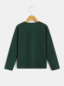 SHEIN Tops con trai Hoạt hình Lá thư Giải trí - Màu xanh lá cây đậm - Xem 2