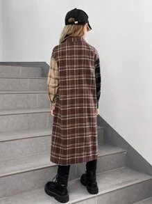 SHEIN Girls Tartan Print Drop Shoulder Colourblock Shirt - Multicolor - View 2