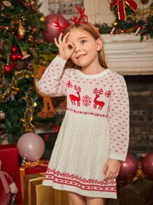 SHEIN 女小童小鹿&幾何圖案毛衣洋裝 - 彩色 - 查看 6