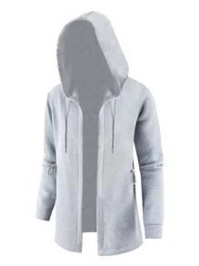 Manfinity Men Drawstring Waist Thermal Lined Hoodie - Light Grey - View 1