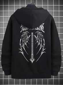 Manfinity EMRG Men Wings And Letter Graphic Zip Up Drawstring Hoodie Without Tee - Black - View 1