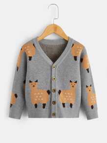 Toddler Boys Cartoon Pattern Drop Shoulder Cardigan - Grey - View 1