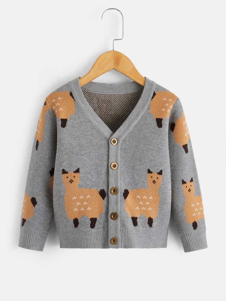 Toddler Boys Cartoon Pattern Drop Shoulder Cardigan - Grey - View 1