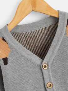 Toddler Boys Cartoon Pattern Drop Shoulder Cardigan - Grey - View 3