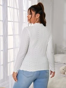 SHEIN Essnce Áo thun Plus size Xù nhỏ Tranh thêu màu trơn Giải trí - trắng - Xem 2