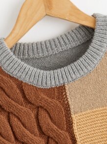 男孩麻花編織撞色套頭毛衣 - 彩色 - 查看 3