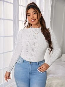 SHEIN Essnce Áo thun Plus size Xù nhỏ Tranh thêu màu trơn Giải trí - trắng - Xem 6