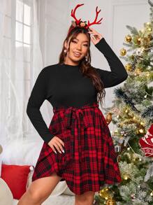 SHEIN EZwear Đầm Plus Size Thắt lưng Sọc ca rô Thanh lịch - Nhiều màu - Xem 1