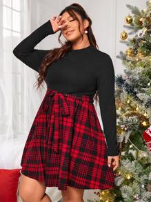 SHEIN EZwear Đầm Plus Size Thắt lưng Sọc ca rô Thanh lịch - Nhiều màu - Xem 4