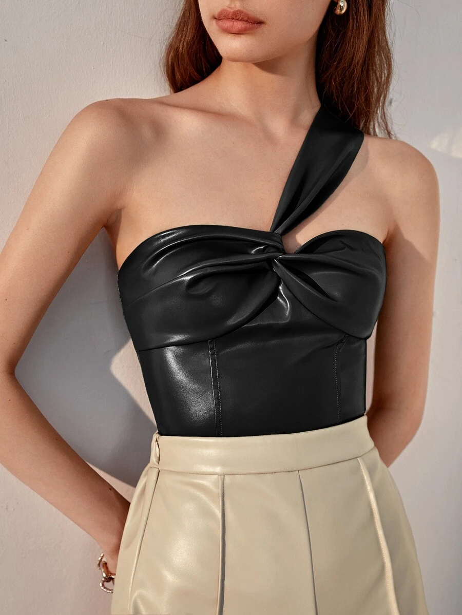 SHEIN BAE Áo nữ xoắn lại Dây kéo màu trơn Buổi tiệc - màu đen - Xem 1