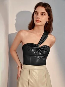 SHEIN BAE Áo nữ xoắn lại Dây kéo màu trơn Buổi tiệc - màu đen - Xem 3