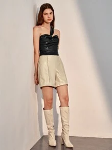 SHEIN BAE Áo nữ xoắn lại Dây kéo màu trơn Buổi tiệc - màu đen - Xem 5