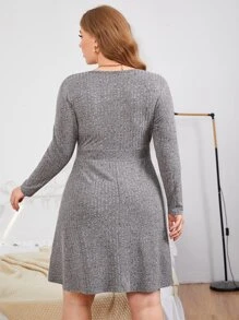 SHEIN Essnce Plus Marled Knit Surplice Neck Dress - Grey - View 2